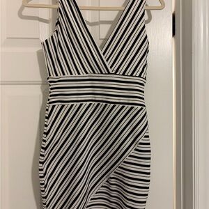 Black and White Striped Women's Mini Dress